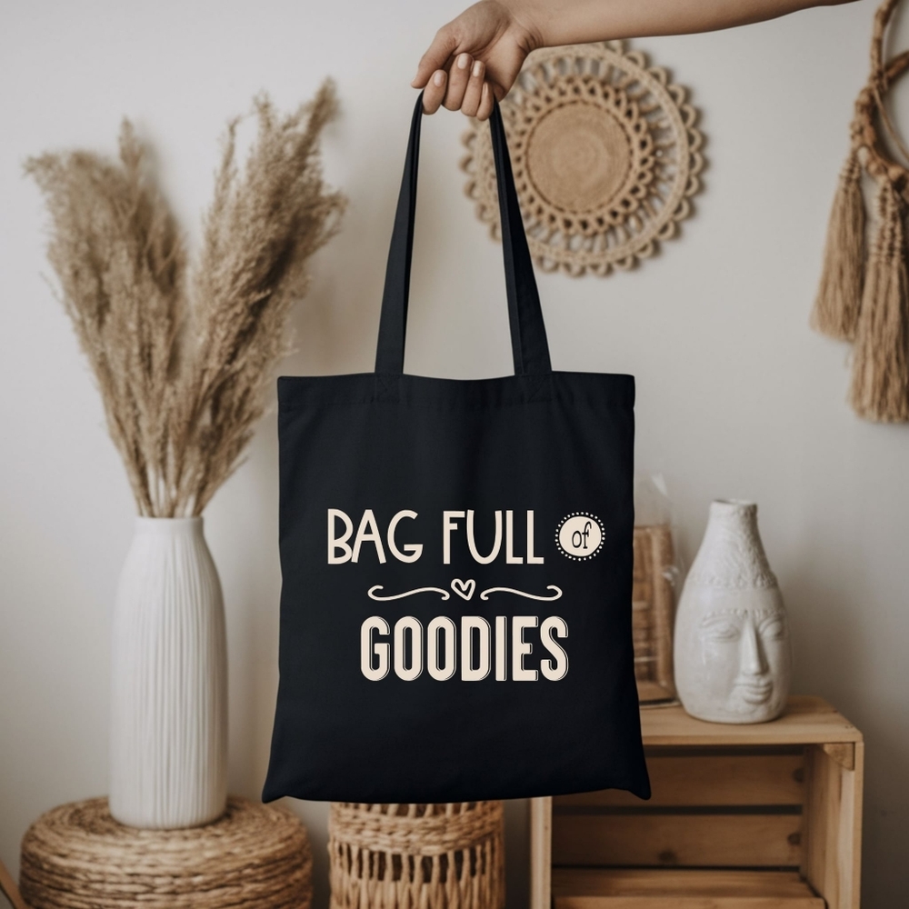 Custom Black Tote Bag Full Of Goodies